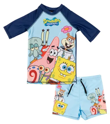 Produktbild von Spongebob Schwammkopf Schwimmset UV-Schutz 50 für Jungen - Kinder Badeanzug Badeset Shirt und Hose Zweiteiler Blau 122-128