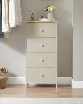 Produktbild von SONGMICS Kommode, Aufbewahrungsschrank mit 4 Stoff-Schubladen, Metallrahmen, Beige