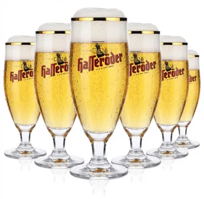 Produktbild von 6x Hasseröder Bierglas Biergläser 0,2l Pokalgläser bauchig Goldrand