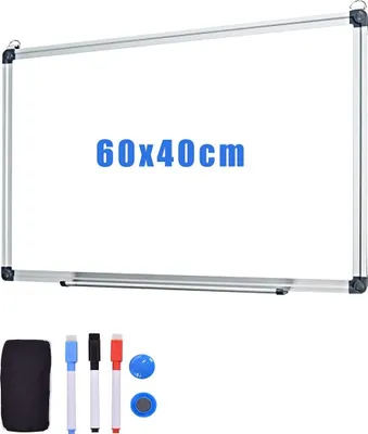 Obrázek produktu pro Magnetická tabule, magnetická tabule s hliníkovým rámem, magnetická tabule s černou tabulí, včetně 2 magnetických částic a 3 per, pro pracovnu, kancelář, domácnost