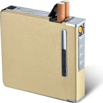 Image de Etui à cigarettes avec briquet électronique |boîte à cigarettes |distributeur de cigarettes| Super comme cadeau| Couleur or