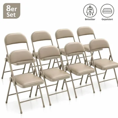 Produktbild von Klappstühle 8er Set - klappbar & gepolstert | Kunstleder Khaki | Belastbar 150 kg | Schwerlast Metall-Gestell für Gastro & Event