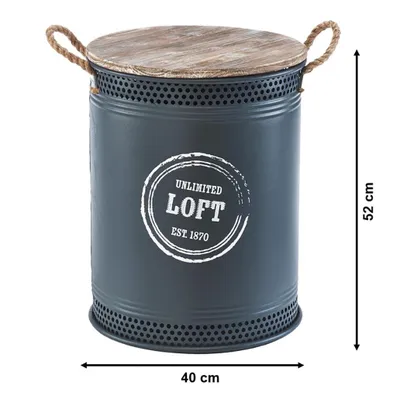 Produktbild von Kobolo Wäschekorb LOFT ANTHRAZIT Gr. L 40x52 cm aus Metall und Holz - mit Deckel und Griffen Wäschebehälter Wäschetonne Aufbewahrungskorb Körbe Boxen
