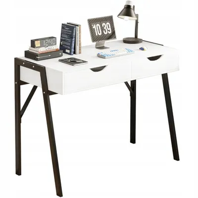 Image de Bureau blanc avec tiroirs sur pieds noirs premium 80 cm