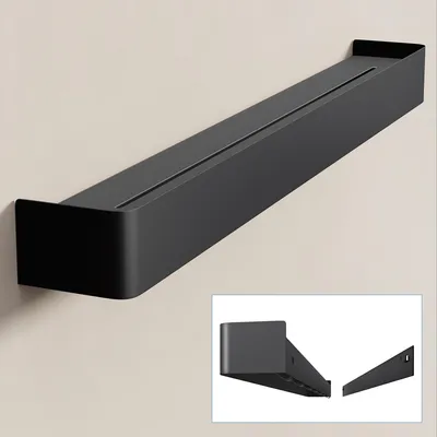 Produktbild von doporro Wandgarderobe mit Ablage, Garderobenleiste 80 cm mit 8 Garderobenhaken, Kleiderhaken Wand ohne Bohren (Kleben) Sandschwarz, Reglo-05