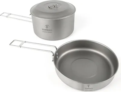 Produktbild von Titan Besteckset, faltbar, 2-teilig, Kochtopf i Pfanne, idealny na kemping i do plecaka