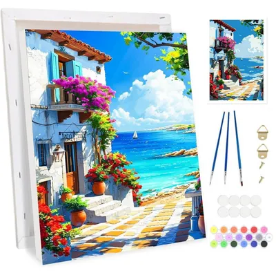 Produktbild von Malen nach Zahlen Set für Erwachsene mit Rahmen, Landschaften Leinwand Kit 20x30cm