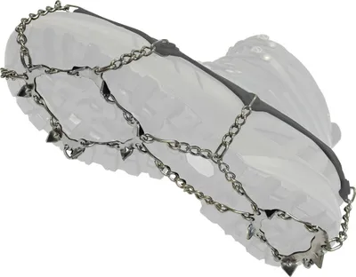 Nortec ALP Light 2.5 Schuhkralle aus Metall mit Ketten und Zacken auf einer grauen Schuhsohle