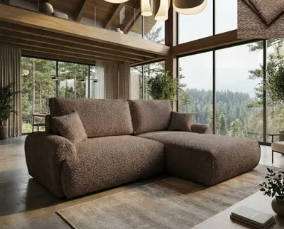 Produktbild von Ecksofa Malvito Nordelo mit Schlaffunktion und Bettkasten, Universal L/R, Stoff ARENA Bouclé - 6 Braun, 260 cm