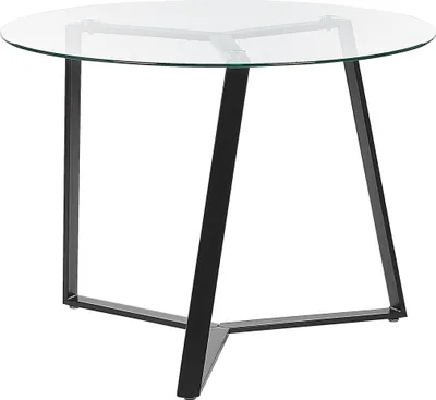 Produktbild von BELIANI Esstisch Transparent Sicherheitsglas 100 cm Rund Dekorative Beine aus Eisen in Schwarz mit Schutzkappen Elegant Modern Esszimmer Küche