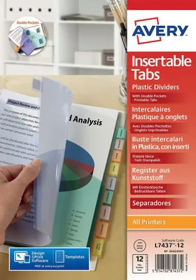 Imagen del producto de Avery - Divisores de plástico 05624501 (12 unidades + bolsas, color tro)