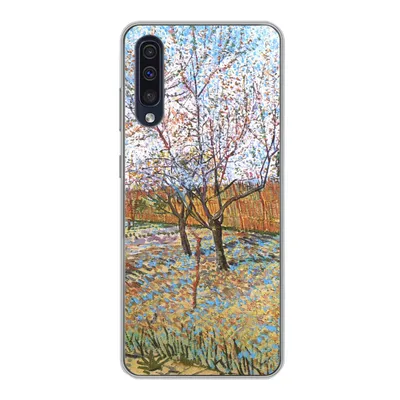 Produktbild von MuchoWow® Handyhülle Schutzhülle Hülle für Samsung Galaxy A30s Blühender Pfirsichbaum - Vincent van Gogh Silikon Softcase Handy Hülle - Karteninhaber