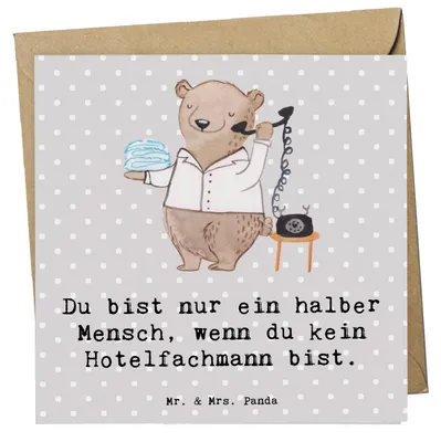 Produktbild von Mr. & Mrs. Panda Glückwunschkarte Hotelfachmann Herz - Grau Pastell - Geschenk, Witzig, doppelkarte, anlasskarte, Spruch, Lustig, faltkarte, Klappkarte, Grußkarte