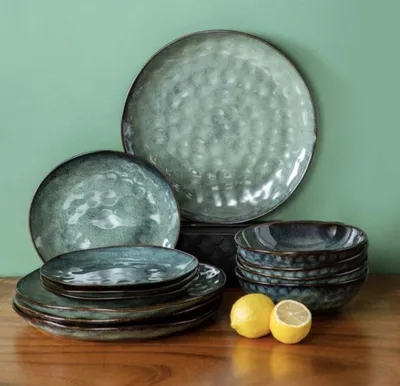 Immagine prodotto di Happyment Serviesset Servio – Servizio da tavola per 4 persone – Vetroceramica – 16 pezzi – Verde – Piatti piani, piatti da colazione, ciotole