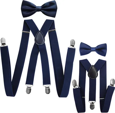 Produktbild von axy Vater-Sohn Partnerlook Hosenträger und Fliege Set für Herren-Damen-Kinder Fotoshooting Familien Outfit