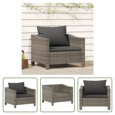 Image de The Living Store Fauteuil de jardin avec coussin Gris Poly Rattan