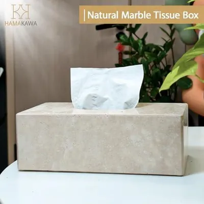 Produktbild von Kosmetiktuchbox aus Marmor, rechteckige Tissue-Box in Beige, 25,5 x 14,5 x 9 cm