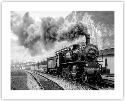 Produktbild von Poster - Poster ohne Rahmen - Zug Schwarzweiß Rauch - 50x40 cm - Wand Bild - Wanddeko - Wandbilder - Kunstposter - Wandposter - Bilder - Kunstdruck - Wanddekoration - Wandbild - P2XAA50x40-4315