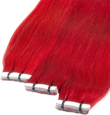 Produktbild von hair2heart Premium Tape Extensions Echthaar glatt - 10 Tapes 2.5g 50cm 0/44 rot intensiv