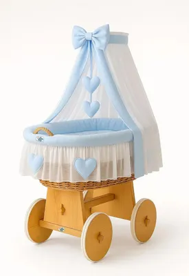 Image de LIT POUR BÉBÉ MY SWEET BABY en fibre naturelle bleue avec baldaquin et matelas premium