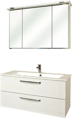 Produktbild von Pelipal Badmöbel-Set Kumba BxHxT 107 x 200 x 50 cm Frontfarbe weiß hochglanz mit Mineralguss-Waschtisch weiß 99.10701250