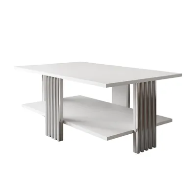 Produktbild von Couchtisch SAPHIRA SILVER mit Ablageboden, Silber Chrom / Weiß matt