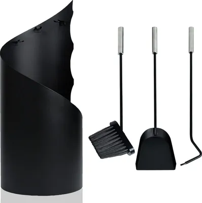 Produktbild von Kaminzubehör 4 teilig Edelstahl Kaminbesteck mit Beschichtet und Sichtschutz für Küche Haushalt Wohnen Wohnaccessoires Schwarz (Typ B) CEEDIR