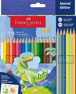Obrázok produktu pre Šesťhranné pastelky Dinozaur 18 + 6 farieb + nálepky – Faber Castell
