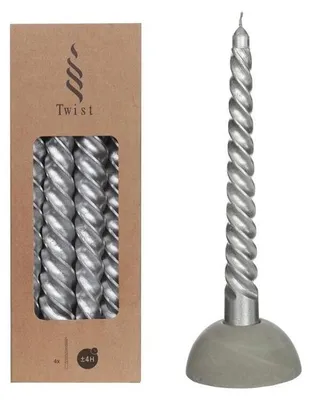 Produktbild von Kerzen Gedreht Silber | H: 19cm (4 Stück) [IFS-32234]