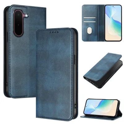 Produktbild von Handyhülle für OnePlus N6x, Vintage Leder RFID Schutz Kartenfach Standfunktion Magnetische Klapphülle Blau