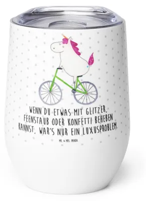 Produktbild von Mr. & Mrs. Panda Thermobecher Einhorn Radfahrer - Weiß - Geschenk, Bike, thermosbecher, Einhörner, Rad, glühweinbecher, Unicorn, Edelstahlbecher, Thermo Becher, Kummer