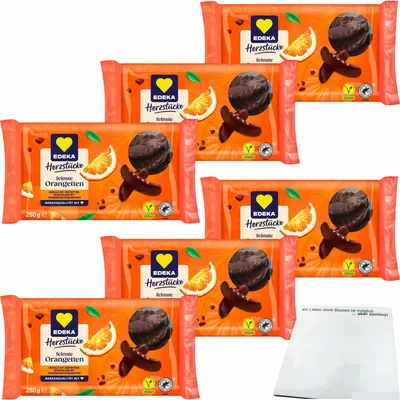 Produktbild von Edeka Herzstücke Orangetten mit Zartbitterschokolade 6er Pack (6x250g Packung) + usy Block