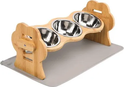 Produktbild von Famanu erhöhte Futterstation 3-teilige Set - höhenverstellbar - für Katzen und kleine Hunde