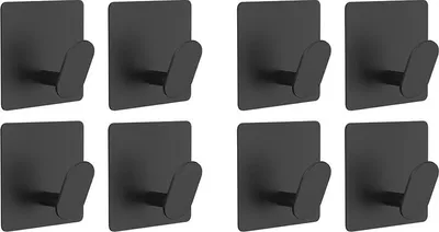 Produktbild von Klebehaken – 8er-Pack Handtuch-/Kleiderhaken, Wandhaken zum Aufkleben auf Badezimmer oder Küche (Mattschwarz, Edelstahl)