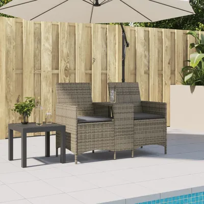 Produktbild von "2026 Promotion" Gartensofa/Loungesofa - 2-Sitzer - mit Tisch und Kissen - Grau Poly Rattan - Gartensofas CC23040