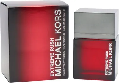 Herrenduft Michael Kors Extreme Rush im eckigen, rot-schwarzen Glasflakon mit passender Verpackung im gleichen Farbverlauf, 40 ml Eau de Toilette.