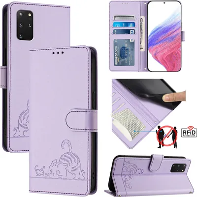 Image de Etui en cuir pour Samsung Galaxy S20 Plus, étui à rabat avec fonction stand et portefeuille Violet