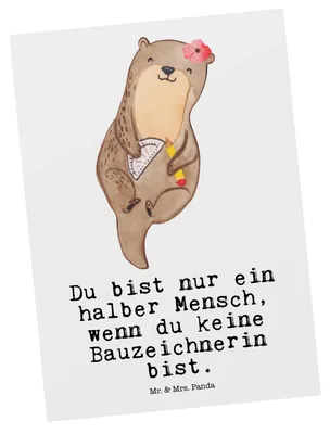 Produktbild von Mr. & Mrs. Panda Ansichtskarte Bauzeichnerin Herz - Weiß - Geschenk, Postkarten, Ansichtskarten, Postkarte, Grußkarte, Fotokarte