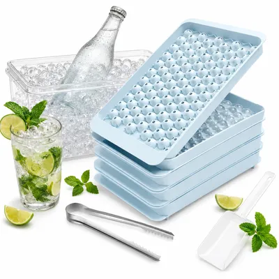 Produktbild von Eiswürfelform mit Deckel 4er Set 416 Kugeln rund Eiswürfelbehälter mit Deckel Ice Cube Tray Eiskugelformer Ice Ball Maker Ice Mold Eiswürfelbox