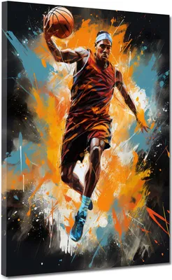 Produktbild von Street Art Mann mit Basketball Leinwandbild Wandbild Kunstdruck XL Wanddeko: 120x160x4cm