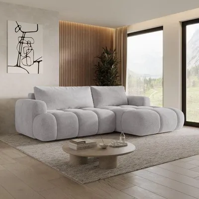 Produktbild von MORELLO Cloud Ecksofa Bouclé mit DL-Mechanismus, Schlaffunktion 140 x 210 cm und Bettkasten, Rechts – Monte 16