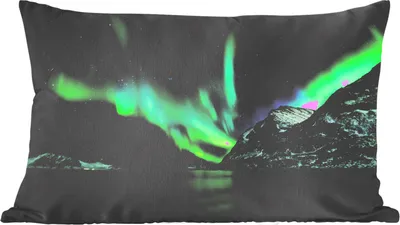 Produktbild von MuchoWow® Zierkissen Sofakissen Wohnzimmer Dekokissen 50x30 cm Nordlichter - Strand - Norwegen - Wohnzimmerdekoration - Polster mit Photo