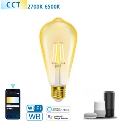 Produktbild von E27 LED CCT Smart Wi-Fi Filament Retro Vintage Nostalgie Leuchtmittel dimmbar Bernstein 2700-6500K ST64 6 Watt