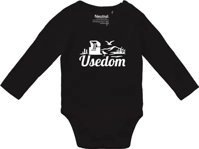 Produktbild von Huuraa Baby Body Usedom Strandmotiv 74 Black  Baumwolle Fairtrade Langarmbody Geschenkidee