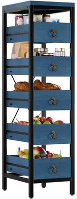 Image de Étagère de cuisine avec 5 tiroirs, organisateur pour légumes, fruits et épices, de couleur bleu jean