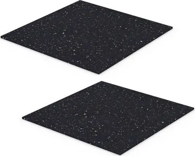 Two black anti-vibration mats with white speckles are shown from a slightly elevated angle against a white background.