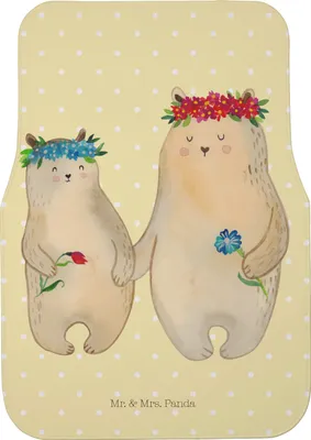 Produktbild von Mr. & Mrs. Panda Fußmatte Fürs Auto Bären mit Blumenkranz - Gelb Pastell - Geschenk, Automatte, Teppich, Kinder, Mama, Autoteppich, Muttertag, Familie, Family