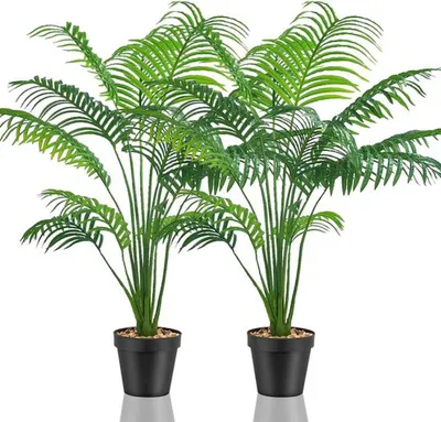 Produktbild von Unyqoos ® Kunstpflanzen Set für Innen- und Außendekoration, realistische Kunstpalm und Monstera, pflegeleicht