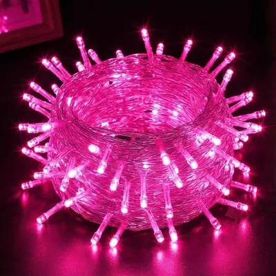 A coiled string of pink LED lights.