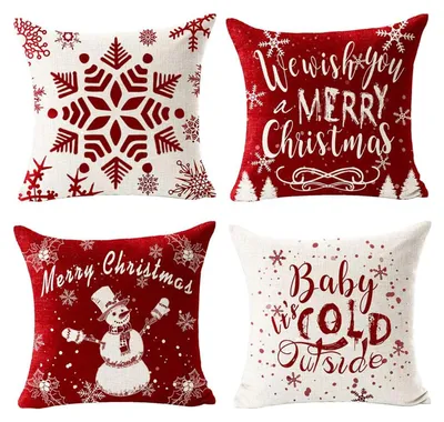 4er-Set Weihnachtskissenbezüge 45x45 cm Rot Schneemann
